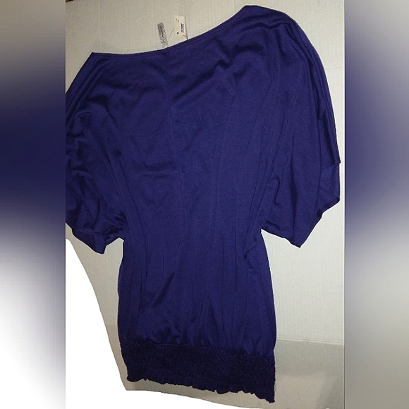 ☆NWT☆Gorgeous Plus Size Mi Manchi Royal Purple Silver Metallic Butterfly Blouse☆ - Picture 4 of 15